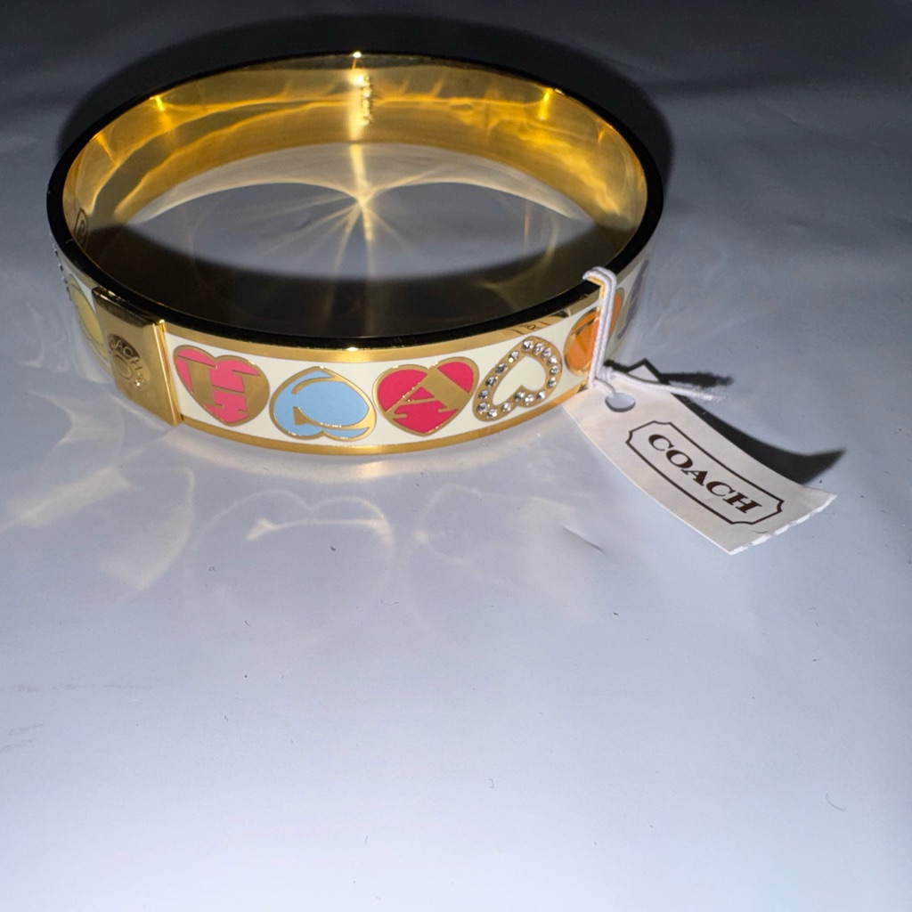 Coach Gold Bangle With Colorful Heart Accents
